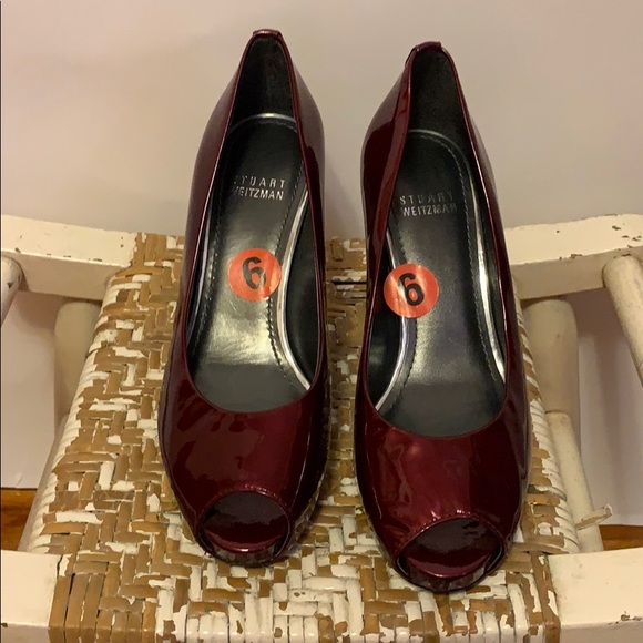Stuart Weitzman Oxblood Peep Toe Heels Sz 6 - Picture 2 of 5